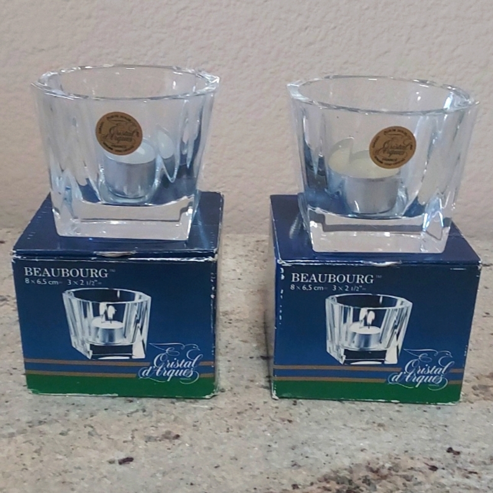 NEW- Beaubourg Crystal Candle Holders-Cristal d'Arques Set of 2